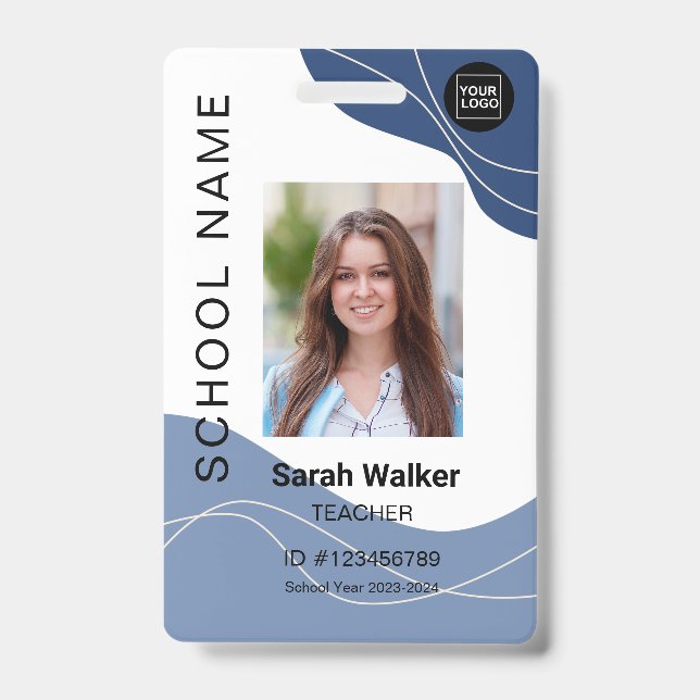 Teacher photo ID of an employee student dusty blue Badge (Front)