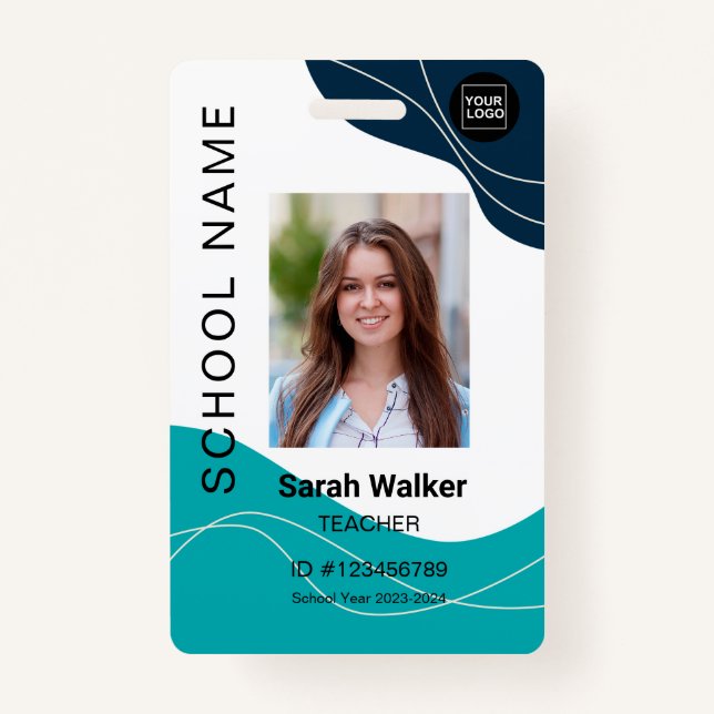 Teacher photo ID of an employee student navy blue ID Badge (Front)