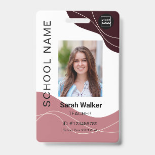 Teacher photo ID of an employee student pink-brown Badge