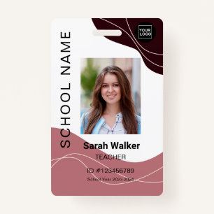 Teacher photo ID of an employee student pink-brown ID Badge