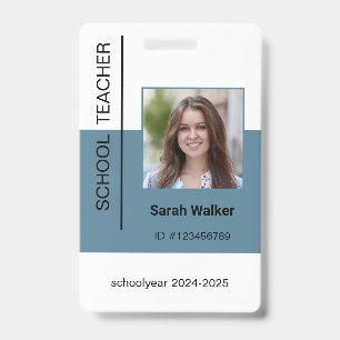 Teacher photo ID of employee or student dusty blue Badge