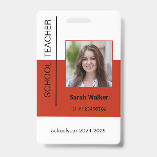 Teacher photo ID of employee or student terracotta Badge
