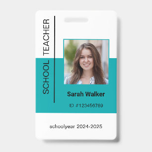 Teacher photo ID of employee or student turquoise Badge