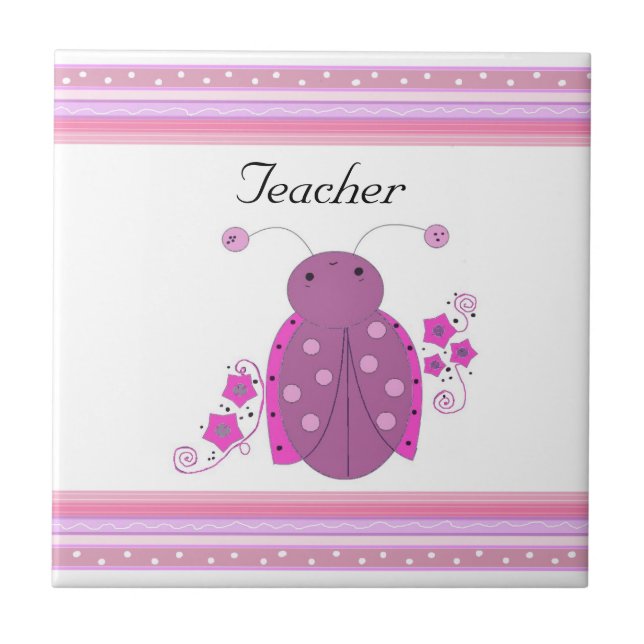 Teacher Pink and Purple Ladybug Tile (Front)