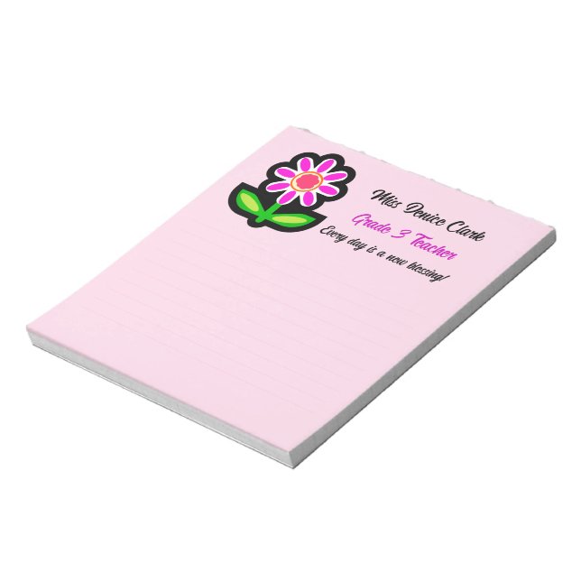 Teacher Pink Notepad with Pink Flower (Rotated)