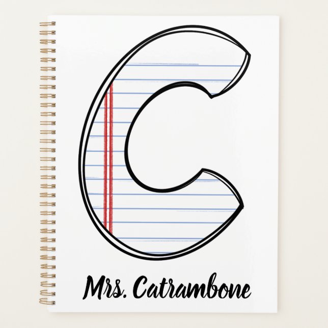 Teacher Planner with Notebook Paper Initial (Front)