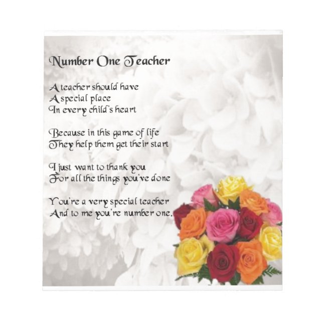 Teacher Poem -  Flowers Design Notepad (Front)