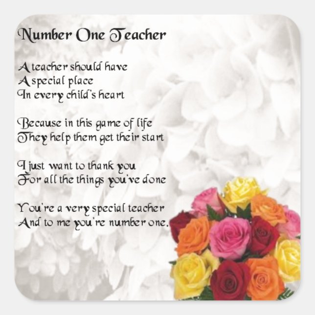 Teacher Poem -  Flowers Design Square Sticker (Front)