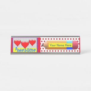 Teacher, Pop Art, Add Your Name, Desk Name Plate