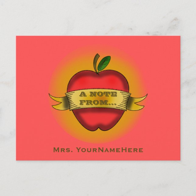 Teacher Postcard - Vintage Apple Tattoo (Front)