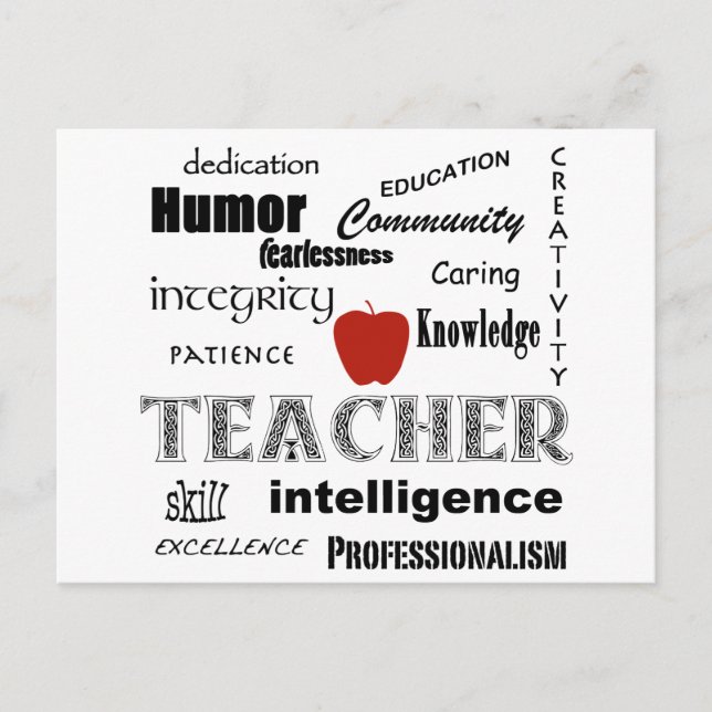 Teacher Pride+Red Apple/Text Design Postcard (Front)