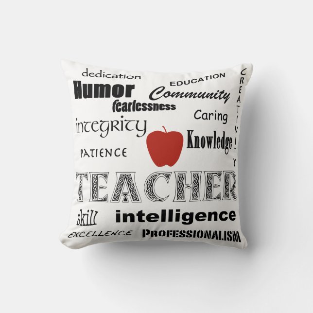 Teacher Pride Text Design-Red Apple Cushion (Front)