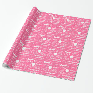 Teacher Pride Word Cloud+Apple/Soft Pink Wrapping Paper