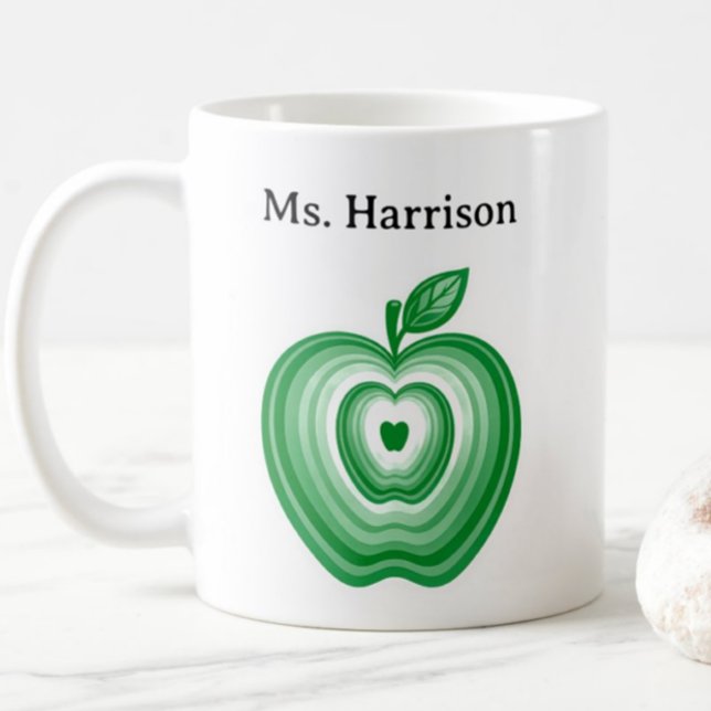 Teacher Professor Custom Name Green Apple Gift Coffee Mug (Creator Uploaded)