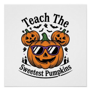 Teacher Pumpkin Shirt Cute Halloween Class Design_ Poster