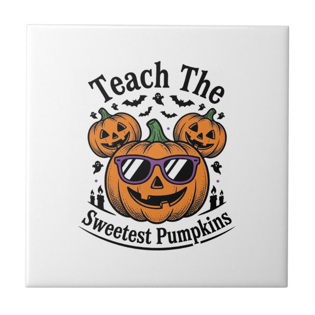 Teacher Pumpkin Shirt Cute Halloween Class Design_ Tile (Front)