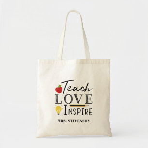 Teacher quote apple and pencil gift tote bag