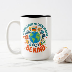 Teacher Quote "Be Kind" Classroom Aesthetic Two-Tone Coffee Mug