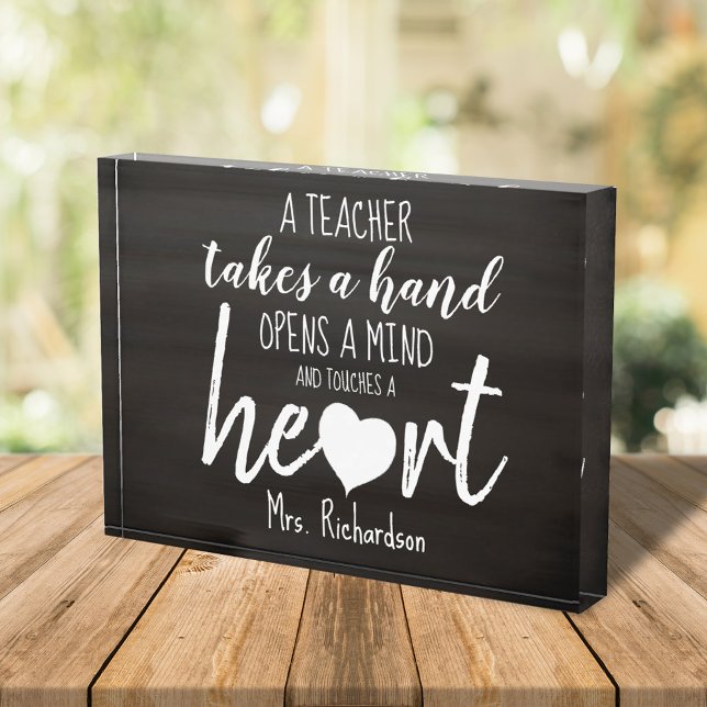 Teacher Quote Heart Personalised Photo Block (Custom teacher chalkboard quote block.)