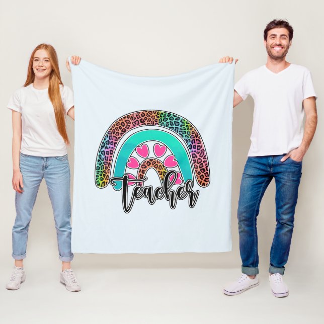 Teacher Rainbow – Colourful Leopard Print Fleece Blanket (In Situ)