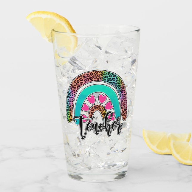 Teacher Rainbow – Colourful Leopard Print Glass (Front Ice)