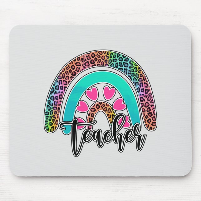 Teacher Rainbow – Colourful Leopard Print Mouse Mat (Front)