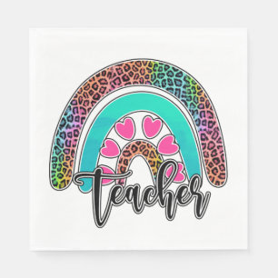 Teacher Rainbow – Colourful Leopard Print Napkin