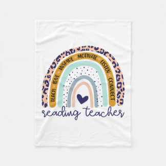 Teacher Rainbow Leopard Print Reading Specialist Fleece Blanket
