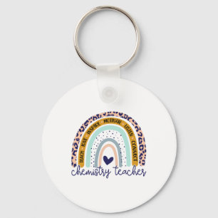 Teacher Rainbow Leopard Print Science And Chemistr Key Ring