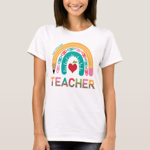 Teacher Rainbow Leopard School Typography T-Shirt