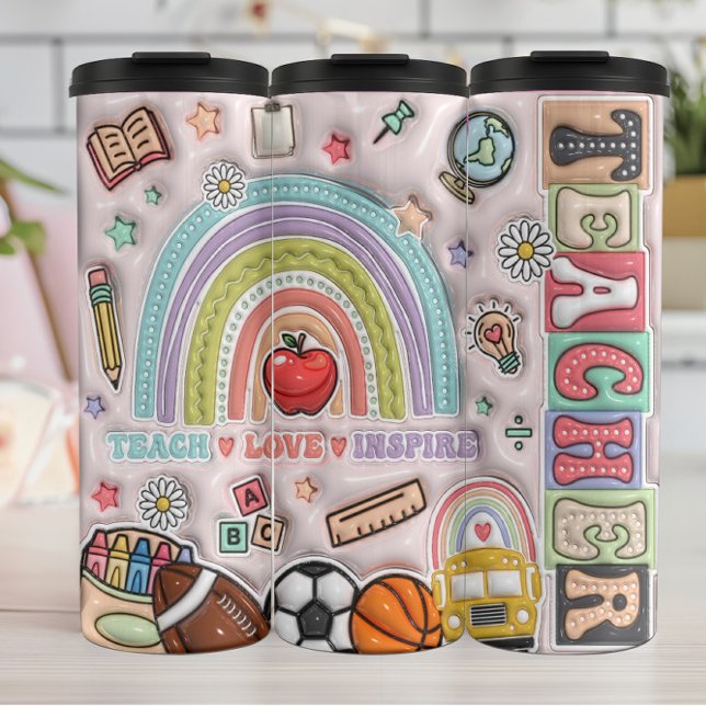 Teacher: Rainbow, Love, Inspire, Learn Thermal Tumbler (Creator Uploaded)