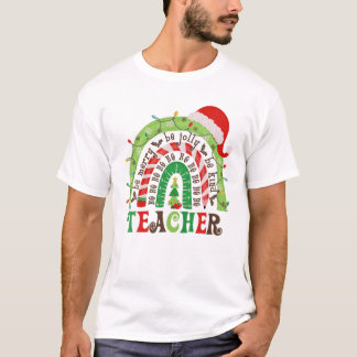 Teacher Rainbow Merry And Bright Teacher Christmas T-Shirt