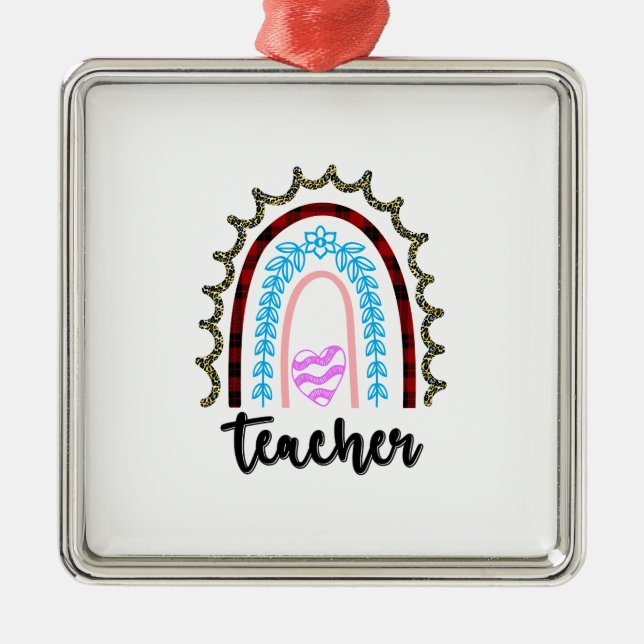 Teacher Rainbow Metal Tree Decoration (Front)