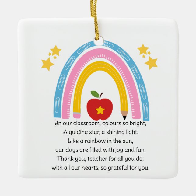 Teacher Rainbow Poem Ceramic Ornament | Personalis (Front)