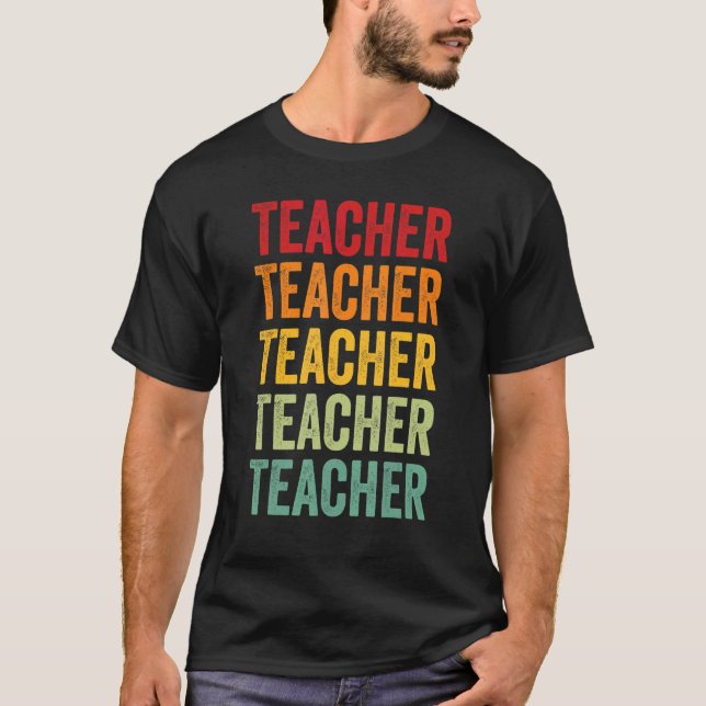 Teacher Rainbow Text  Teacher Colourful T-Shirt (Front)