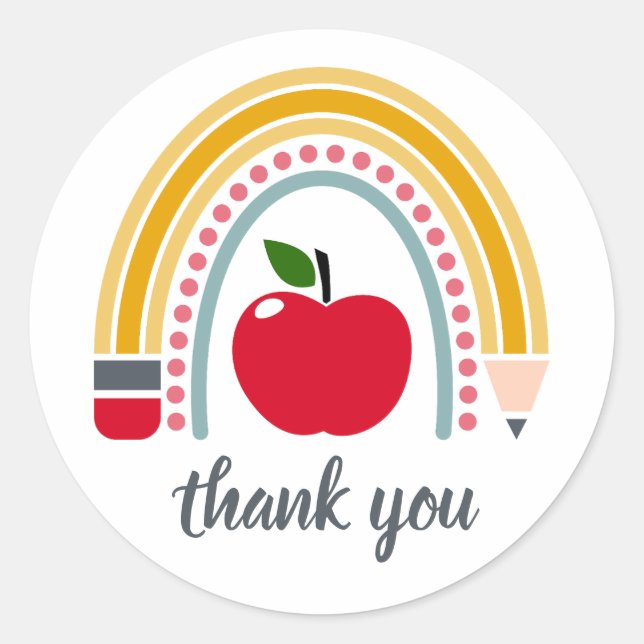 Teacher Rainbow Thank You Classic Round Sticker (Front)
