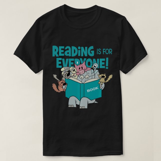 Teacher Read Book Club Piggie Elephant Pigeons Fun T-Shirt (Design Front)
