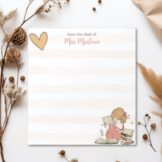 Teacher Reading Book Stacks Striped Personalised Notepad