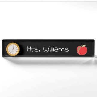 Teacher red apple chalkboard desk name plate