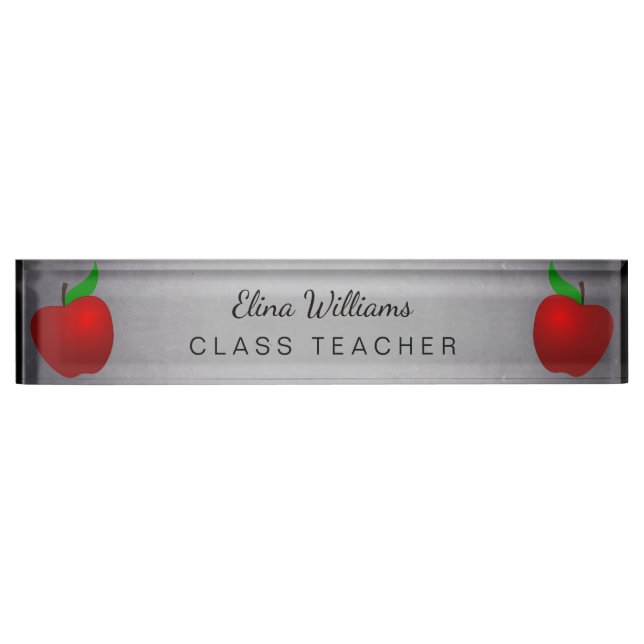 Teacher Red Apple clean Black Chalkboard Nameplate (Front)