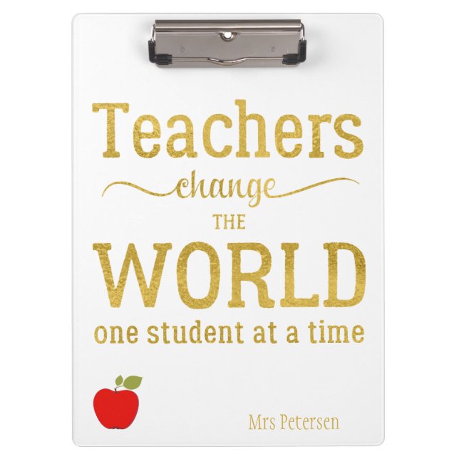 Teacher red apple gold typography quote clipboard (Front)