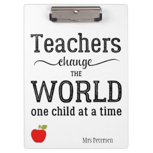 Teacher red apple inspirational quote clipboard