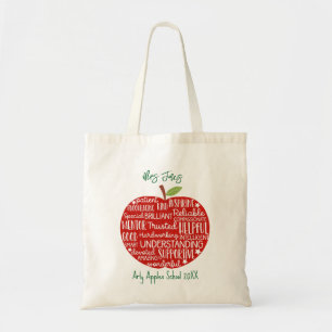 Teacher red apple word cloud appreciation fashion tote bag