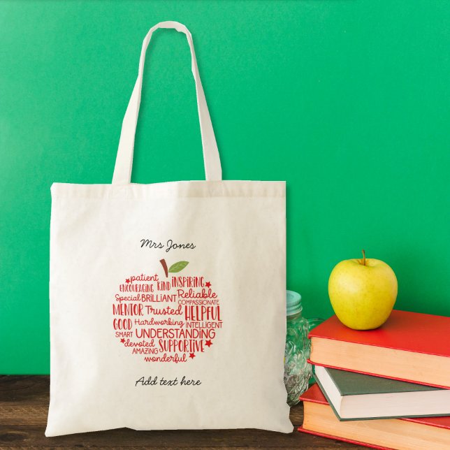 Teacher Red Apple word cloud thank you fashion Tote Bag (Creator Uploaded)