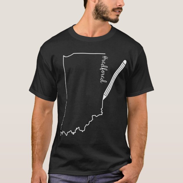 Teacher Red For Ed RedForEd Indiana Pencil Drawing T-Shirt (Front)