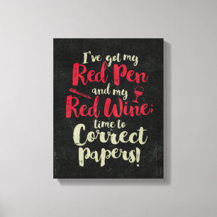 Teacher Red Pen Red Wine Canvas Print