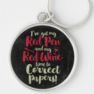 Teacher Red Pen Red Wine Key Ring