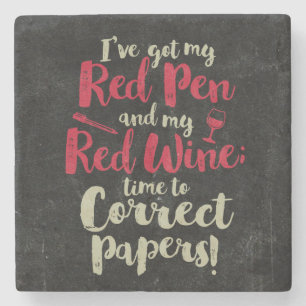 Teacher Red Pen Red Wine Stone Coaster