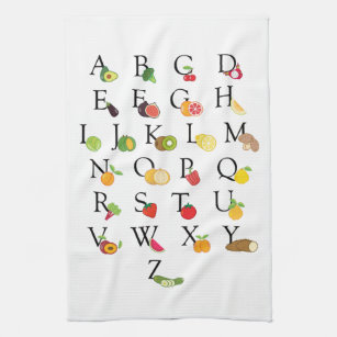 Teacher Retirement A to Z Fruit Veg Alphabet Tea Towel