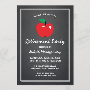 Teacher Retirement Apple Chalkboard Modern Script Invitation